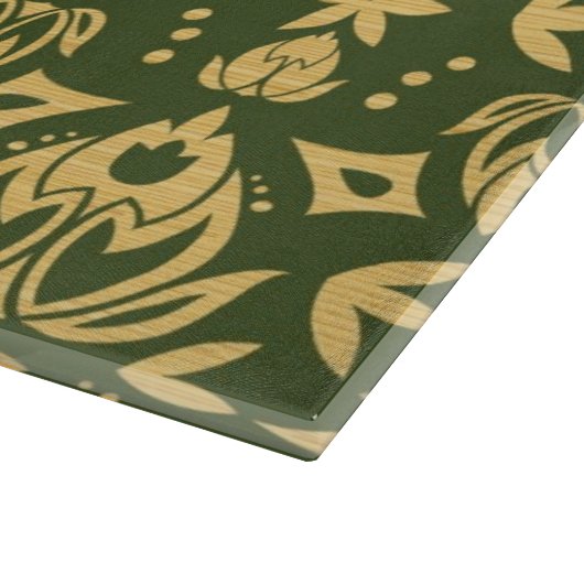 Hölzerner Blumendamastmusterhintergrund Schneidebrett (Ecke)