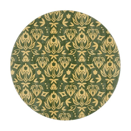 Hölzerner Blumendamastmusterhintergrund Schneidebrett (Vorderseite)