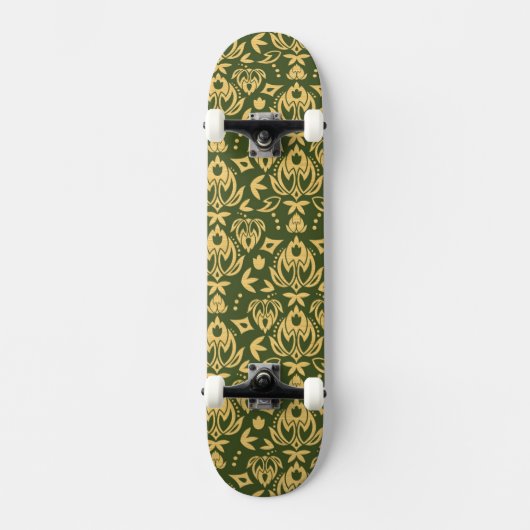 Hölzerner Blumendamastmusterhintergrund Skateboard (Vorderseite)
