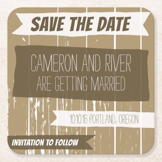 Hölzerner Effekt-Save the Date Untersetzer (Vorderseite)