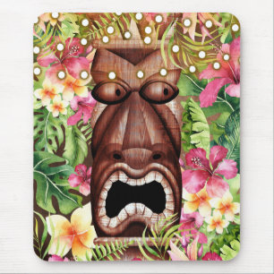 Hölzerner Hawaiianischer Tiki Luau Insel Sommer Fl Mousepad