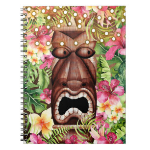 Hölzerner Hawaiianischer Tiki Luau Insel Sommer Fl Notizblock