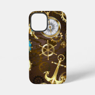Hölzerner Hintergrund mit mechanischem Seepferd iPhone 12 Mini Hülle