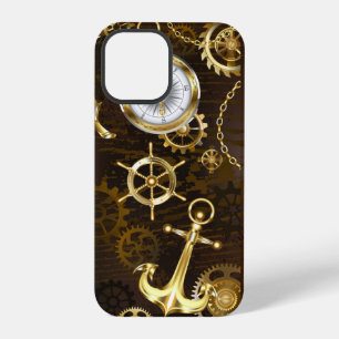 Hölzerner Hintergrund mit mechanischem Seepferd iPhone 12 Pro Hülle
