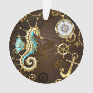 Hölzerner Hintergrund mit mechanischem Seepferd Ornament