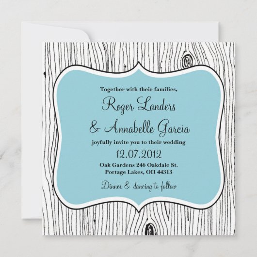 Hölzerner Korn-Baum-blaue Hochzeits-Einladungen Einladung (Rückseite)