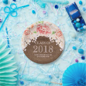 Hölzerner rosa Watercolor-Blumen-Abschluss 2018 Pappteller (Party)