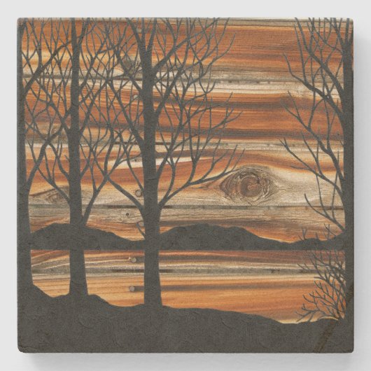 Hölzerner Sonnenuntergang Steinuntersetzer (Vorderseite)