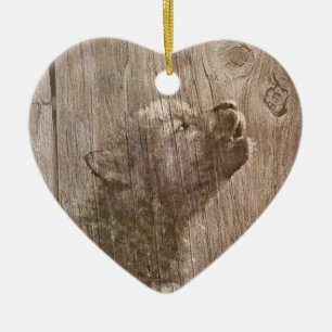 Hölzerner Wolf-Welpe Keramikornament