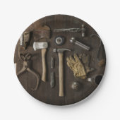 hölzerner Zimmereiheimwerker bearbeitet Sammlung Pappteller (Vorderseite)