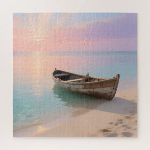 Hölzernes Boot Tropischer Sonnenuntergang Strand Puzzle