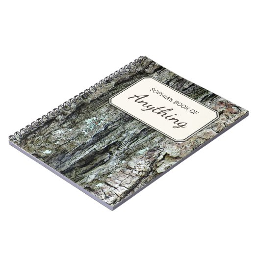 Hölzernes botanisches altes Kiefern-Barken-Foto Notizblock (Linke Seite)