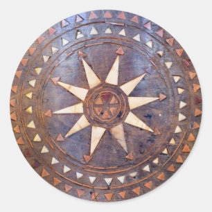 hölzernes ethnisches Sonnemotiv des Runder Aufkleber