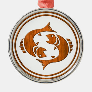 Hölzernes Fisch-Tierkreis-Fisch-Astrologie-Zeiche Silbernes Ornament