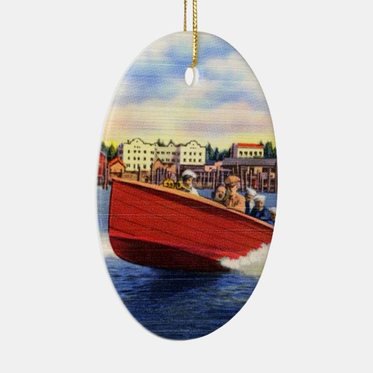 Hölzernes Geschwindigkeits-Boot auf See Coeur Keramikornament (Rechts)