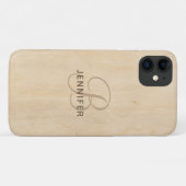 Hölzernes Monogramm Personalisierter Name Case-Mate iPhone Hülle (Rückseite (Horizontal))