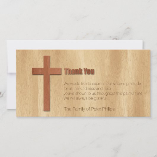 Hölzernes queres christliches Beileid danken Ihnen Dankeskarte (Vorderseite)