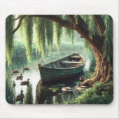 Hölzernes Ruderboot unter einer Weide Mousepad (Vorne)