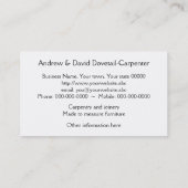 Hölzernes Spindel- und Schwalbenschwanzgelenk Visitenkarte (Rückseite)