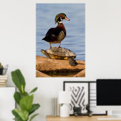 Hölzernmännchen stehend auf Red Oared Slider Poster (Heimbüro)