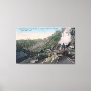 Holzfäller, die Klotz über Gulch durch Kabel Leinwanddruck