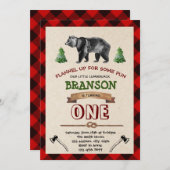 Holzfäller-erste Geburtstags-Einladung Einladung (Vorne/Hinten)