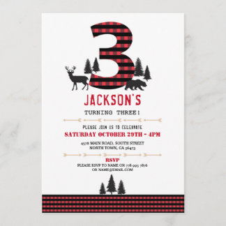 Holzfäller-Flanell 3. 3 Geburtstags-Party Einladung