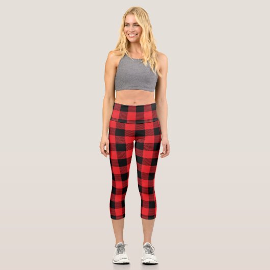 Holzfäller-Karo-Nahtlosmuster Capri Leggings (Vorderseite)