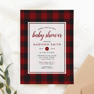 Holzfäller Karo Rot Schwarz Rustikale Babyparty Einladung