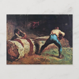 Holzfäller sägen Holz von Millet (Beste Qualität) Postkarte