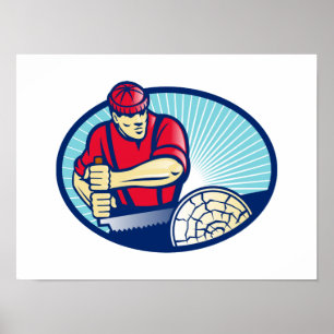 Holzfäller-Sawyer-Blockwinde-Holzfäller Retro Poster