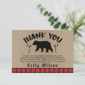 Holzfäller-Thema-Babyparty danken Ihnen zu Dankeskarte (Stehend Vorderseite)