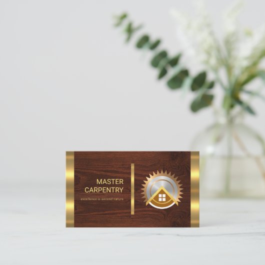 Holzfaser aus Gold Streifen Visitenkarte (Stehend Vorderseite)