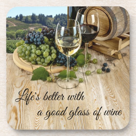 Holzfass und Trauben Weintrauben Untersetzer (Vorderseite)
