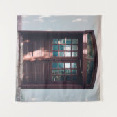 HOLZFENSTER AUF BLAUE KONKRETE WAND WANDTEPPICH (Vorderseite (Horizontal))