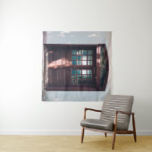 HOLZFENSTER AUF BLAUE KONKRETE WAND WANDTEPPICH (Beispiel (Horizontal))