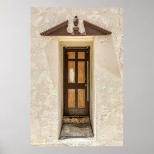 HOLZFENSTER AUF WEISSE KONKRETE WAND POSTER