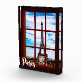 Holzfenster mit Blick auf den Eiffelturm, Paris Fotoblock (Rechts)