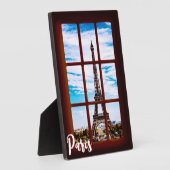 Holzfenster mit Blick auf den Eiffelturm, Paris Fotoplatte (Seite)