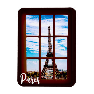 Holzfenster mit Blick auf den Eiffelturm, Paris Magnet