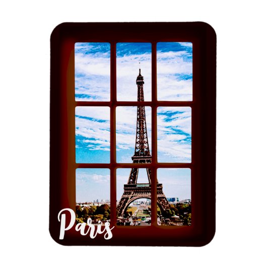 Holzfenster mit Blick auf den Eiffelturm, Paris Magnet (Vertikal)