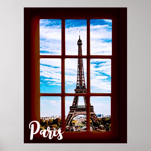 Holzfenster mit Blick auf den Eiffelturm, Paris Poster (Vorne)