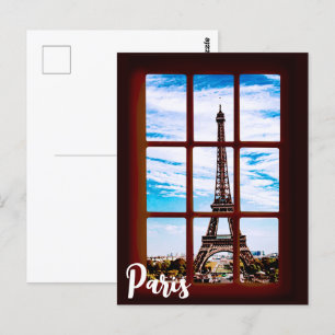 Holzfenster mit Blick auf den Eiffelturm, Paris Postkarte