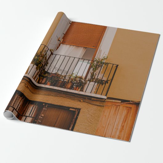 HOLZFENSTER MIT GRÜNEN PFLANZE GESCHENKPAPIER (Ungerollt)