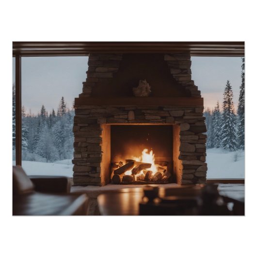 Holzfeuer in einem Kamin. Poster (Vorderseite)