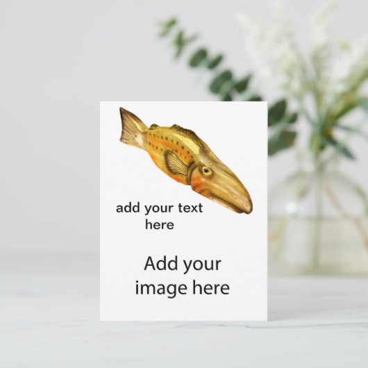 Holzfisch Postkarte (Stehend Vorderseite)