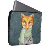 Holzfuchs im Winter mit Monogramm Laptopschutzhülle (Vorne Rechts)