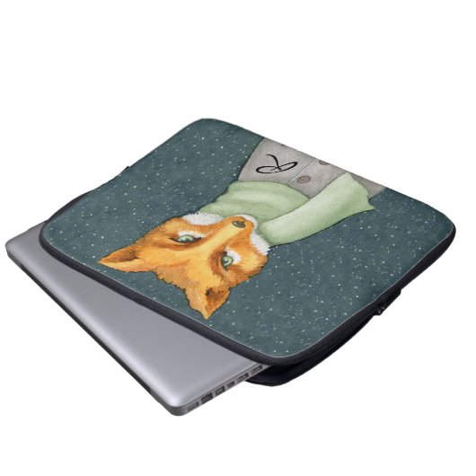 Holzfuchs im Winter mit Monogramm Laptopschutzhülle (Vorne Knopf)