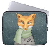 Holzfuchs im Winter mit Monogramm Laptopschutzhülle (Vorderseite)