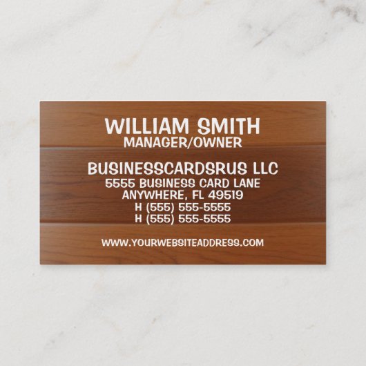 Holzfußbodeninstallationsprogramm Visitenkarte (Rückseite)